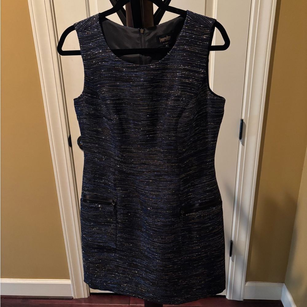 Laundry By Shelli Segal Gray Ribbed Sleeveless Sheath Dress